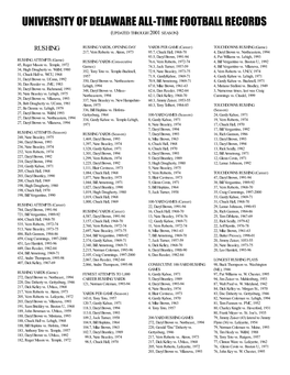 University of Delaware All-Time Football Records (Updated Through 2001 Season)