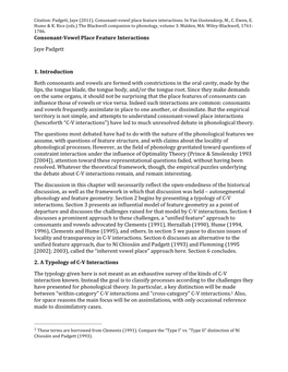 Consonant-‐Vowel Place Feature Interactions Jaye Padgett 1