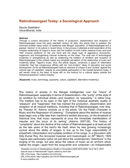 Rabindrasangeet Today: a Sociological Approach