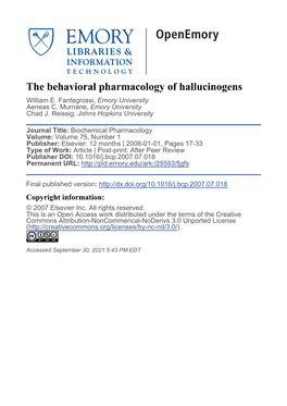 The Behavioral Pharmacology of Hallucinogens William E