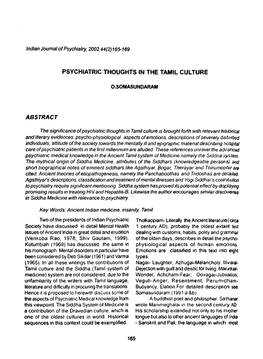 Psychiatric Thoughts in the Tamil Culture