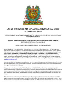 Mountain Jam Music Festival June 13-16