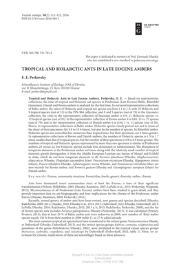 Tropical and Holarctic Ants in Late Eocene Ambers