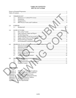 Table of Contents Rfp No. 9117-15-5040