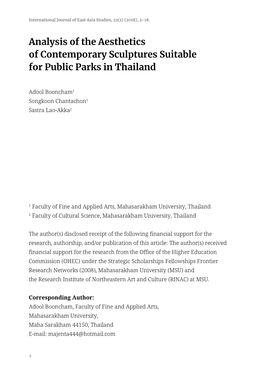Analysis of the Aesthetics of Contemporary Sculptures Suitable for Public Parks in Thailand