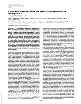 A Multimer Model for P680, the Primary Electron Donor of Photosystem II (Excitons/Disorder/Reaction Center) JAMES R