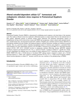 Altered Estradiol-Dependent Cellular Ca2+ Homeostasis and Endoplasmic Reticulum Stress Response in Premenstrual Dysphoric Disorder