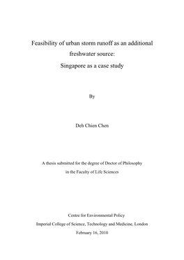 Feasibility of Urban Storm Runoff As an Additional Freshwater Source: Singapore As a Case Study