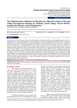 The Implementation of Bottom up Planning for Village Development Through Village Development Planning in Tumbang Tariak Village