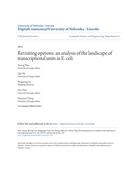 An Analysis of the Landscape of Transcriptional Units in E. Coli Xizeng Mao University of Georgia, Athens