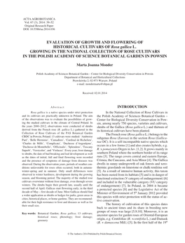 EVALUATION of GROWTH and FLOWERING of HISTORICAL CULTIVARS of Rosa Gallica L