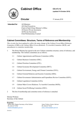 Cabinet Office CO (17) 12 (Updated 16 October 2018)