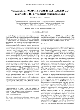 Upregulation of MAPK10, TUBB2B and RASL11B May Contribute to the Development of Neuroblastoma