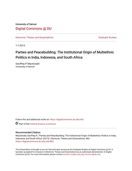 The Institutional Origin of Multiethnic Politics in India, Indonesia, and South Africa
