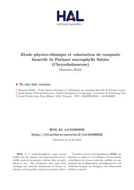 Etude Physico-Chimique Et Valorisation De Composés Bioactifs De Parinari Macrophylla Sabine (Chrysobalanaceae) Mamadou Balde