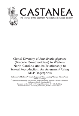 Arundinaria Gigantea (Poaceae; Bambusoideae) in Western North Carolina and Its Relationship to Sexual Reproduction: an Assessment Using AFLP Fingerprints