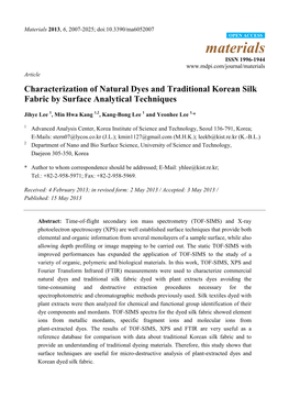 Characterization of Natural Dyes and Traditional Korean Silk Fabric by Surface Analytical Techniques