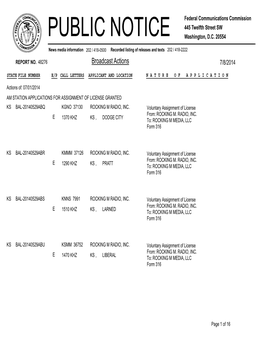 Broadcast Actions 7/8/2014