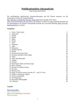 Publikationsliste (Thematisch) Erste Version (30.03.2011)