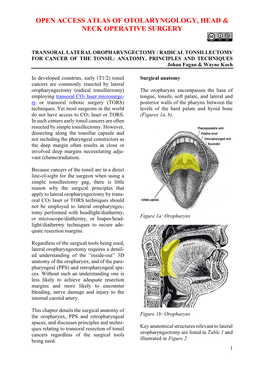 Transoral Lateral Orophayngectomy / Radical Tonsillectomy For