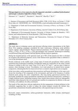 Nitrogen Inputs to a River Course in a Heavily Impacted Watershed: a Combined Hydrochemical and Isotopic Evaluation (Oglio River