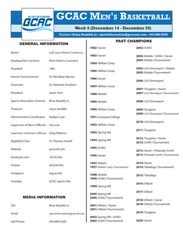 GCAC Men's Basketball Week 9 (December 14 - December 20)