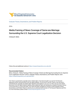 Media Framing of News Coverage of Same-Sex Marriage Surrounding the U.S