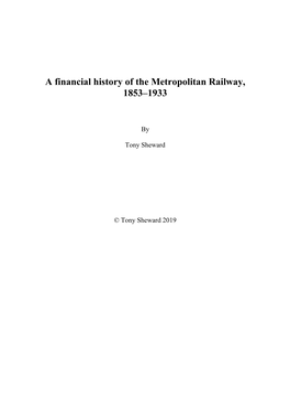A Financial History of the Metropolitan Railway, 1853–1933