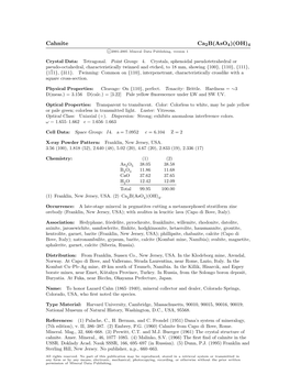 Cahnite Ca2b(Aso4)(OH)4 C 2001-2005 Mineral Data Publishing, Version 1