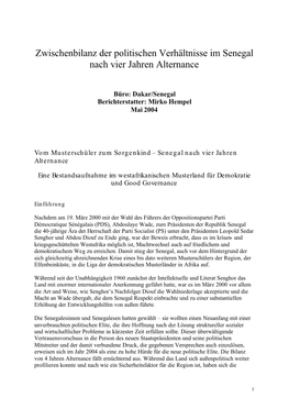 Zwischenbilanz Der Politischen Verhältnisse Im Senegal Nach Vier Jahren Alternance