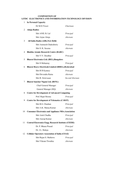 COMPOSITION of LITDC ELECTRONICS and INFORRMATION TECHNOLOGY DIVISION 1 in Personal Capacity Dr M.D.Tiwari Chairman 2 Ahuja Radios Shri ANIL B