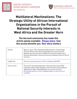 The Strategic Utility of African International Organizations in the Pursuit of National Security Interests in West Africa and the Greater Horn