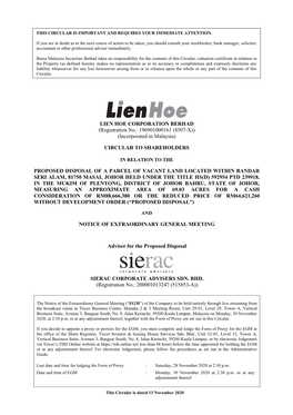 LIEN HOE CORPORATION BERHAD (Registration No.: 1