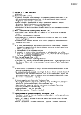 SPEECH ACTS, IMPLICATURES & MEANING Semantics Vs Pragmatics