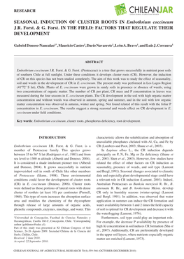 SEASONAL INDUCTION of CLUSTER ROOTS in Embothrium Coccineum J.R