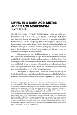 Living in a Dark Age: Milton Acorn and Modernism James Deahl