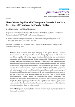 Host-Defense Peptides with Therapeutic Potential from Skin Secretions of Frogs from the Family Pipidae