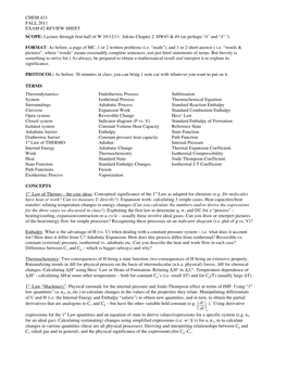 CHEM 433 FALL 2011 EXAM #2 REVIEW SHEET SCOPE: Lecture Through First Half of W 10/12/11