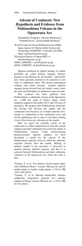 New Hypothesis and Evidence from Nishinoshima Volcano in The