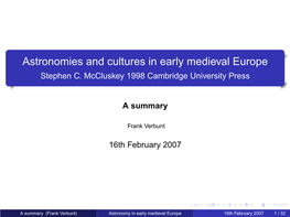 Astronomies and Cultures in Early Medieval Europe Stephen C