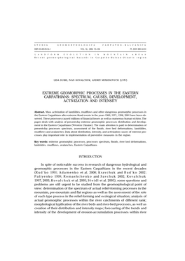 Extreme Geomorphic Processes in the Eastern Carpathians: Spectrum, Causes, Development, Activization and Intensity