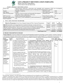 Gef-6 Project Identification Form (Pif) Project Type: Full-Sized Project