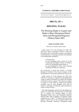 Designated Rural Areas and Designated Regions) (Wales) Order 2003