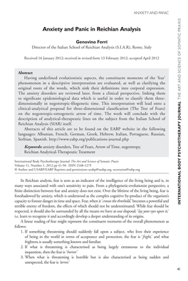 Anxiety and Panic in Reichian Analysis