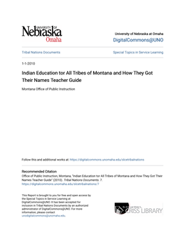 Indian Education Tor All Tribes of Montana and How They Got Their Names Teacher Guide