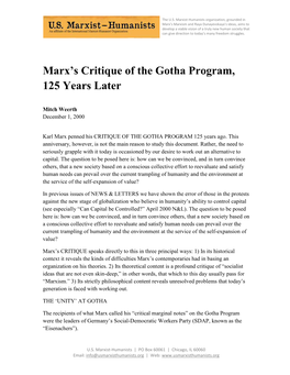 Marx's Critique of the Gotha Program, 125 Years Later