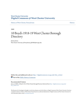 10 Boyd's 1918-19 West Chester Borough Directory James Jones West Chester University of Pennsylvania, JJONES@Wcupa.Edu