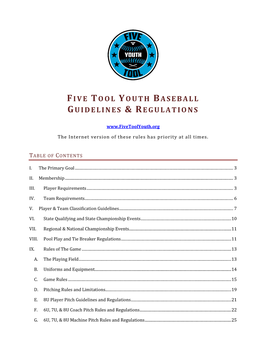 Five Tool Youth Baseball Guidelines & Regulations
