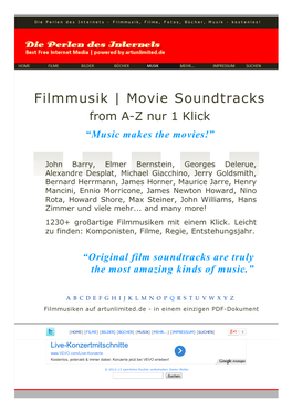 Filmmusik | Movie Soundtracks from A-Z Nur 1 Klick “Music Makes the Movies!”