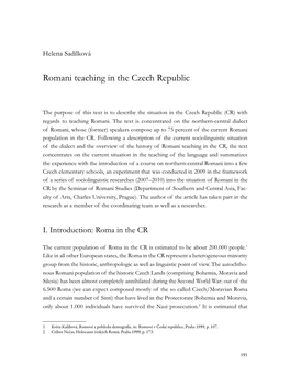 Romani Teaching in the Czech Republic